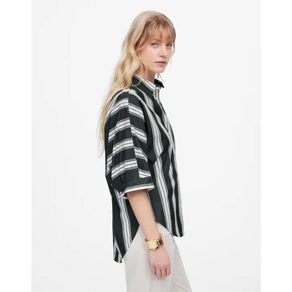 NWT Madewell Oversized Pleated-Sleeve Button-Up Shirt in Summit Green Size XS - Picture 3 of 10